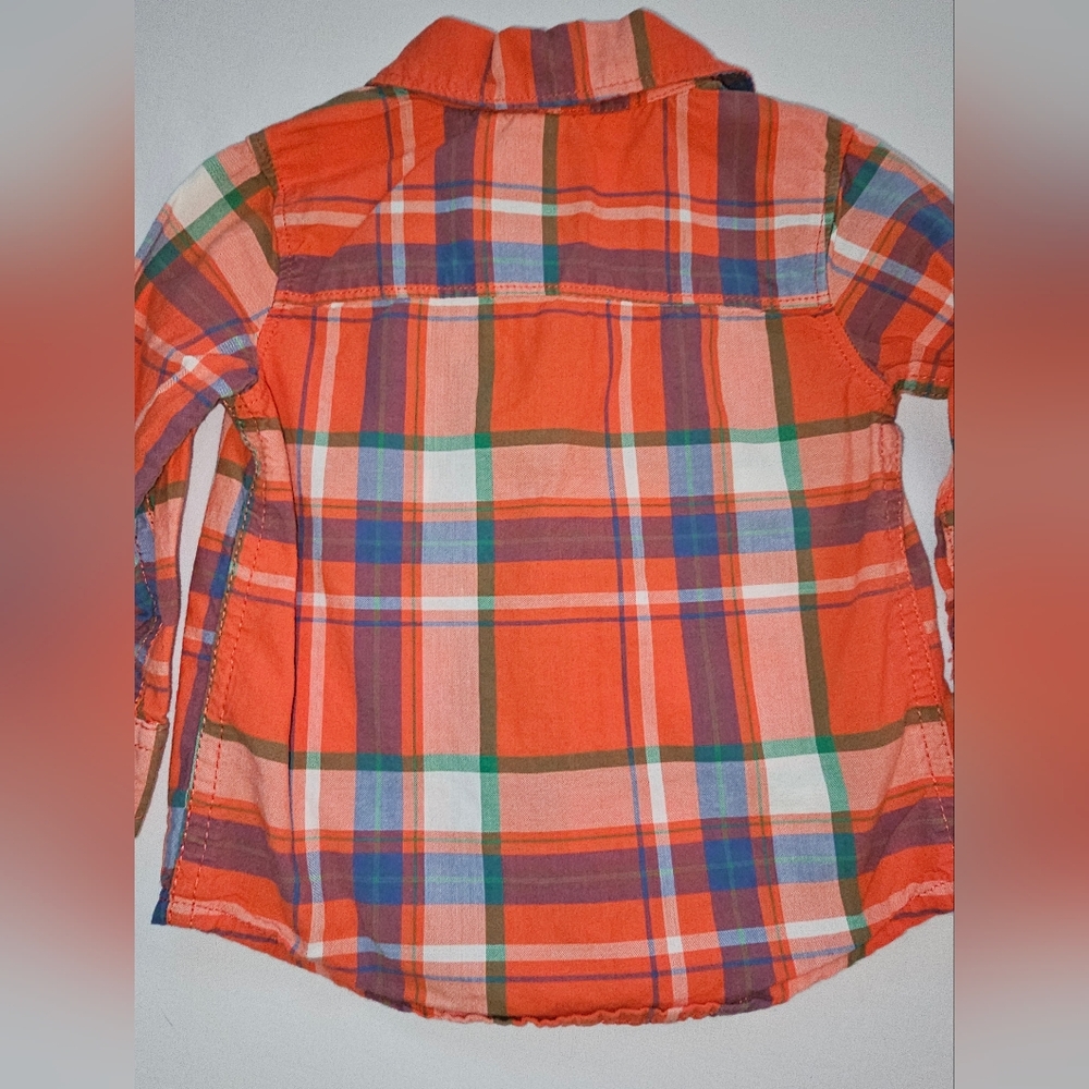 Carters Button Up Long Sleeve Plaid Red Blue Green Yellow SZ 12 Month - Picture 5 of 7